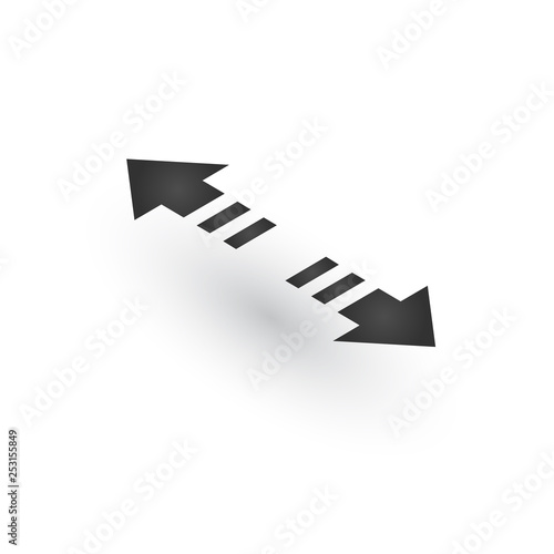 Directional 3d dashed two opposite directions stretch Arrows icon with shadow. Shows shift or direction of movable object. Can be used for manuals. presentations, apps, ui. 