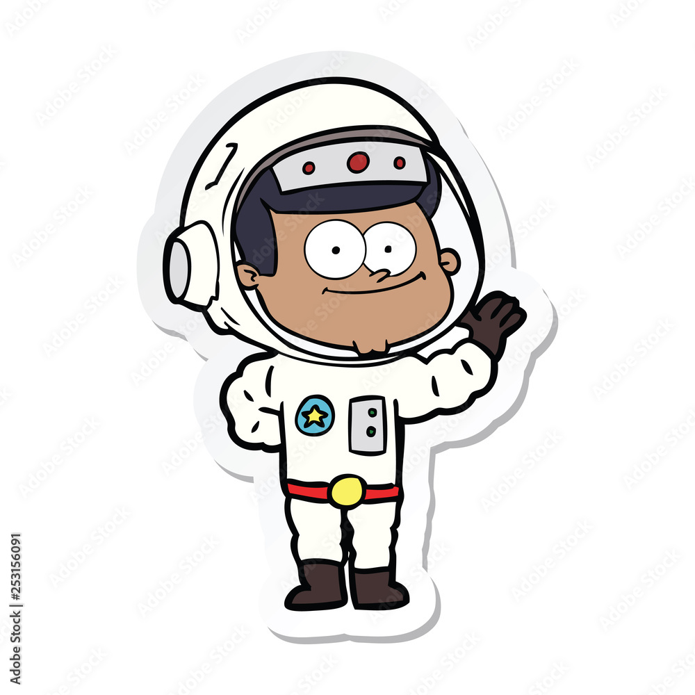 sticker of a happy astronaut cartoon