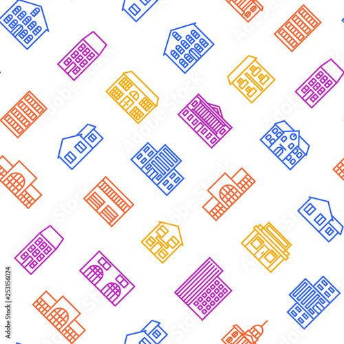 Property House Signs Thin Line Seamless Pattern Background. Vector