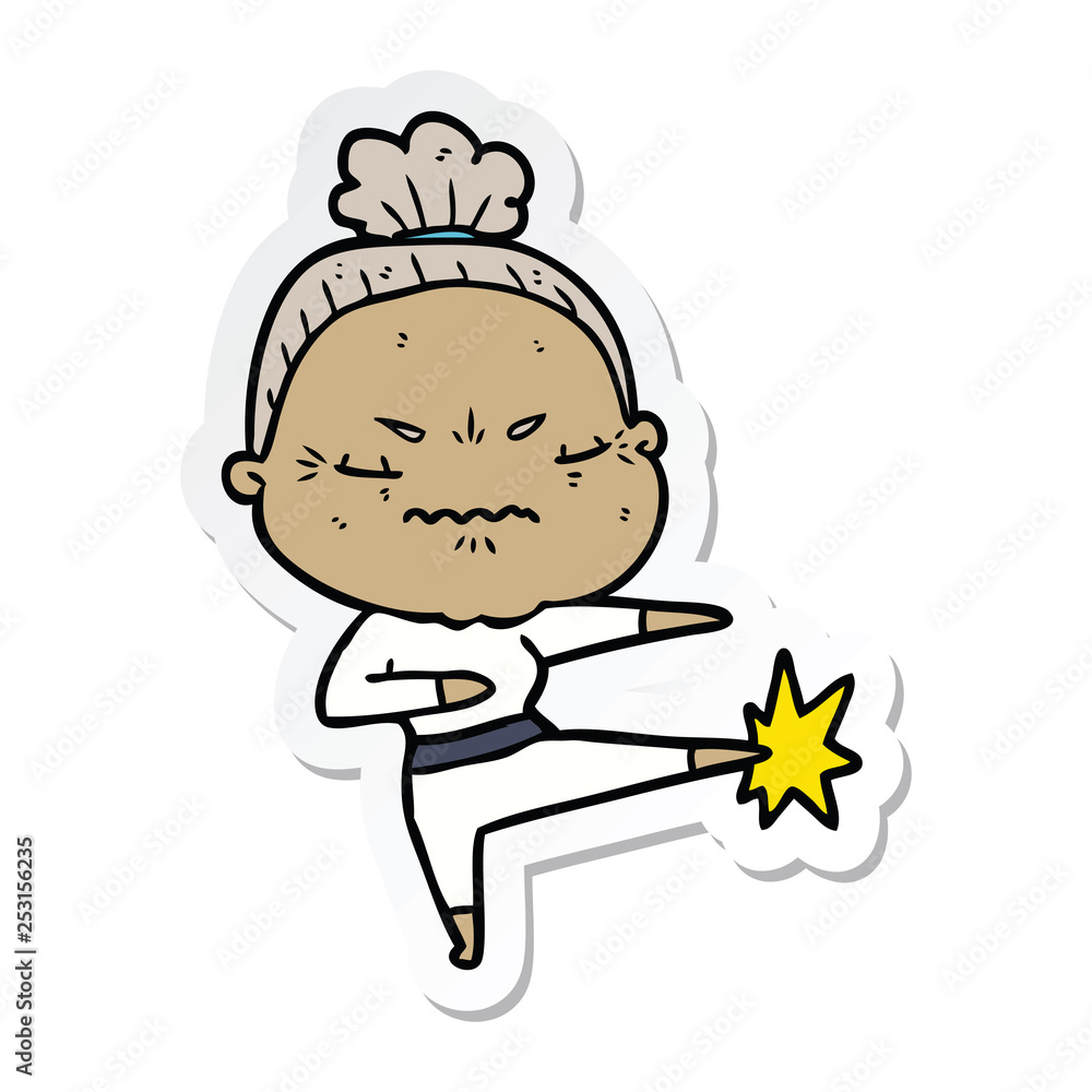 sticker of a cartoon annoyed old lady sticker of a cartoon annoyed old lady