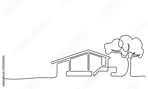 Continuous one line drawing Modern house logo