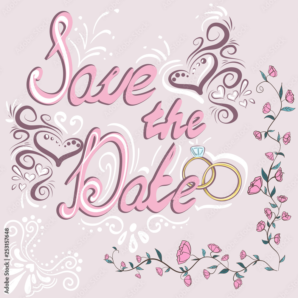 Save the date. Hand drawn lettering with flourish and spiral. Vector illustration Save the date. Hand drawn lettering with flourish and spiral. Vector illustration