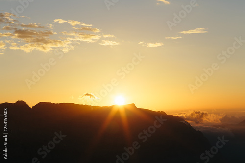 Sunrise in the Caucasus Mountains. Republic of North Ossetia - Alania, Russia
