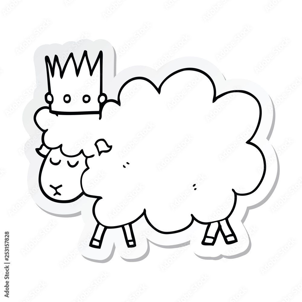 sticker of a cartoon sheep wearing crown sticker of a cartoon sheep wearing crown