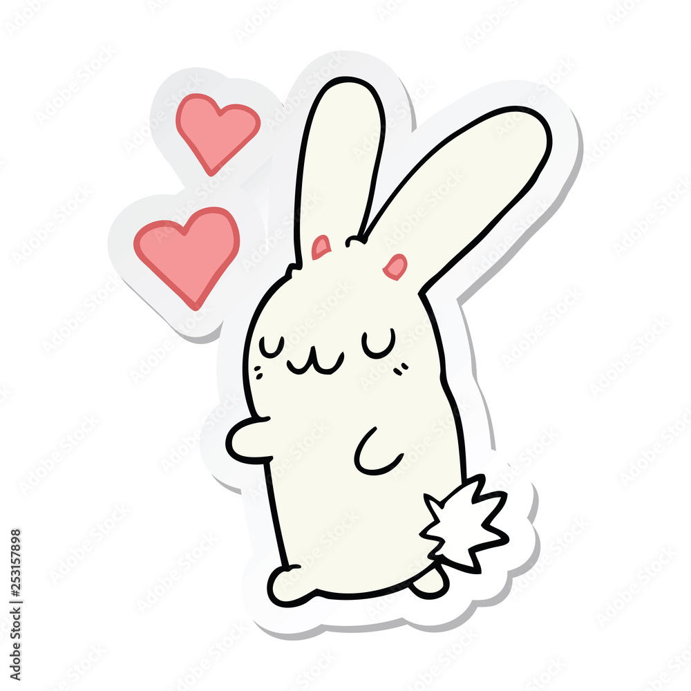 sticker of a cartoon rabbit in love sticker of a cartoon rabbit in love