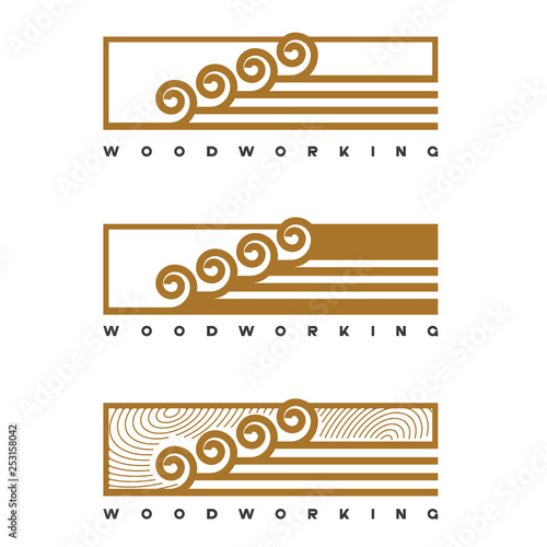  an illustration consisting of an image of a chisel plowing a tree and the inscription "woodworking"