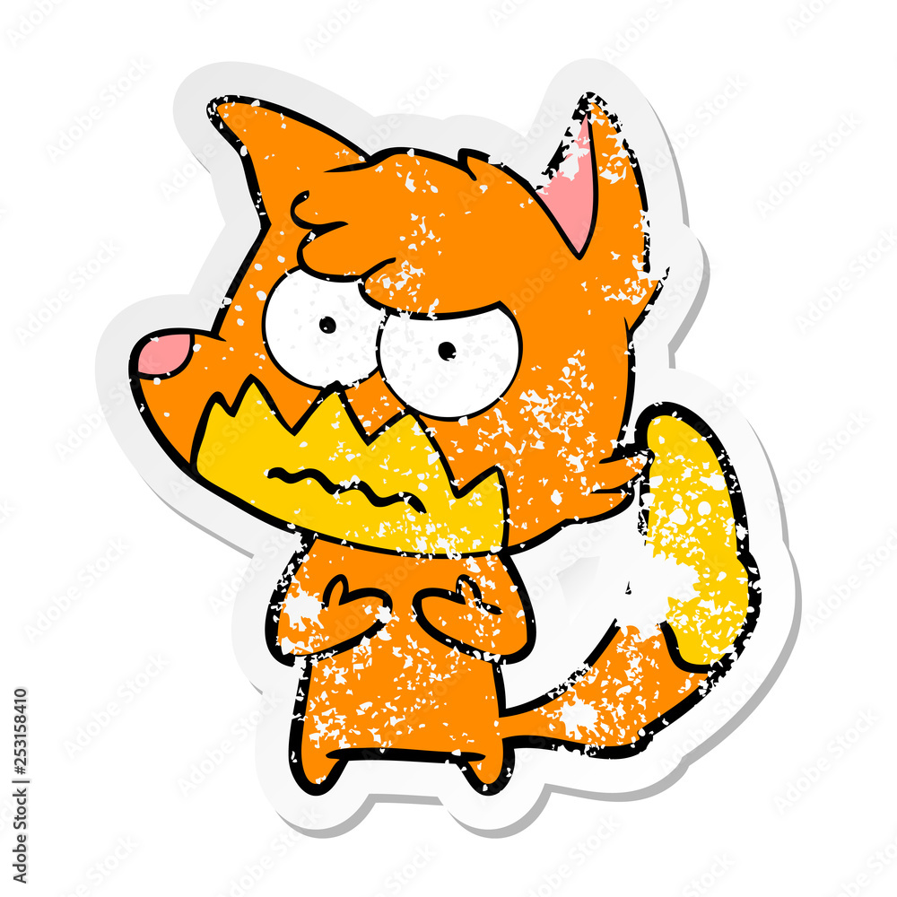 distressed sticker of a cartoon annoyed fox distressed sticker of a cartoon annoyed fox