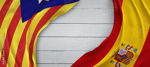 Banderas enfrentadas, España y Cataluña. Conflicto independentista. photo