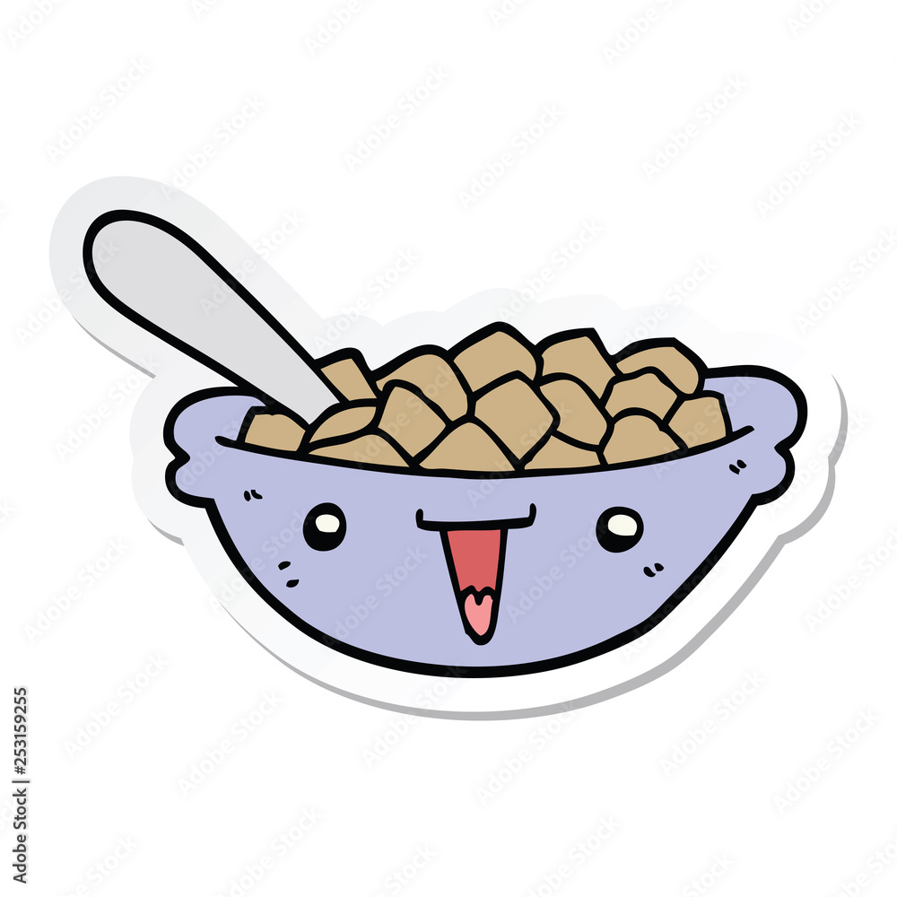 sticker of a cute cartoon bowl of cereal sticker of a cute cartoon bowl of cereal