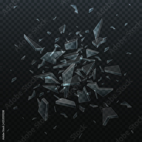 Vector shards of broken glass. Shattered glass pieces isolated on