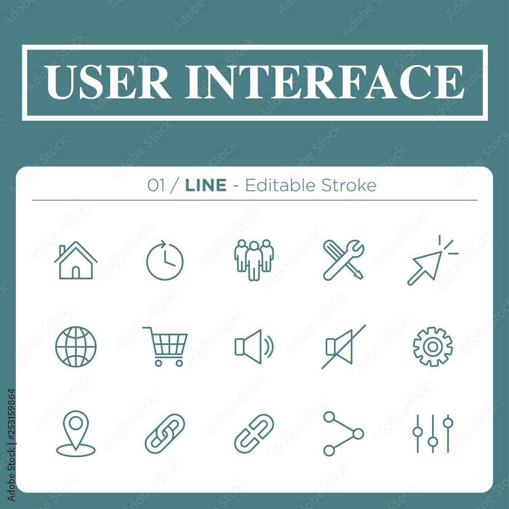 set of user interface icons in line set of user interface icons in line