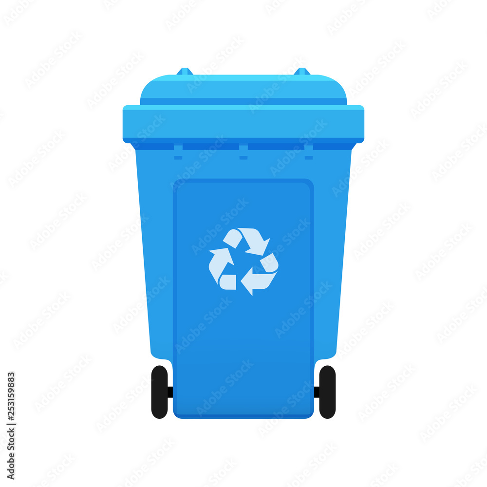 Bin, Recycle plastic blue wheelie bin for waste isolated on white  background, Blue bin with recycle waste symbol, Front view of recycle wheelie  bin blue color for garbage waste Stock Vector |