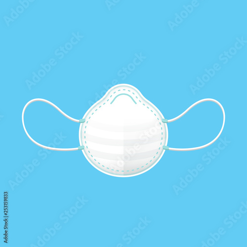 Medical mask or Protective mask isolated on blue background, Protective N95 mask, Mask respirator protect dust wearing outdoor air pollution PM 2.5 in dust meter, flat icon cartoon for infographic