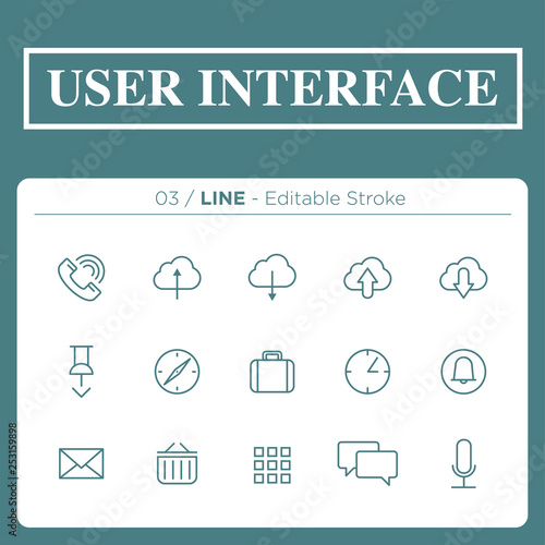 set of user interface icons in line	