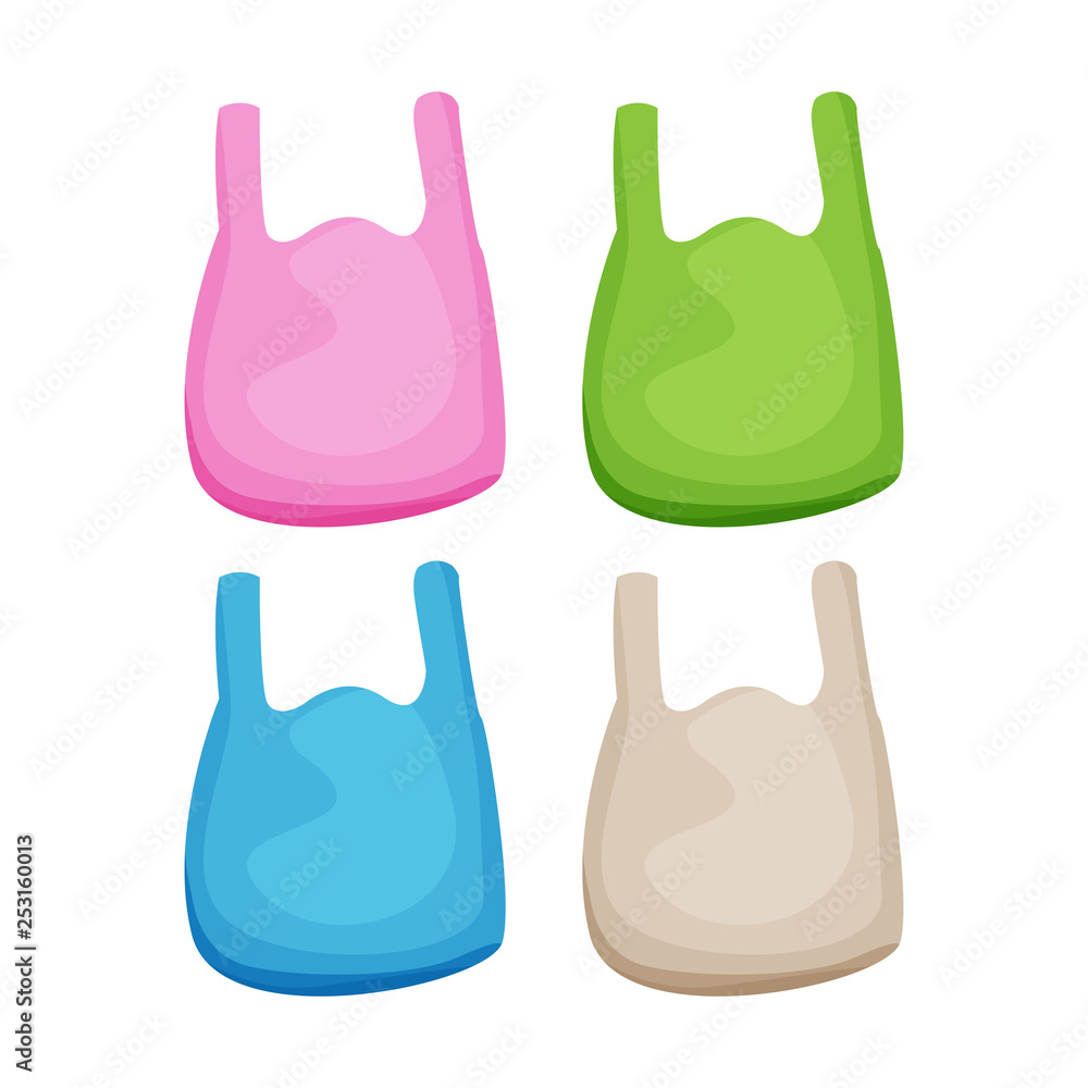 illustration set bags plastic colorful waste isolated on white background, cartoon  plastic bag waste garbage, clip art of pollution from plastic bag waste, plastic  bag image for flat icon info graphic Stock