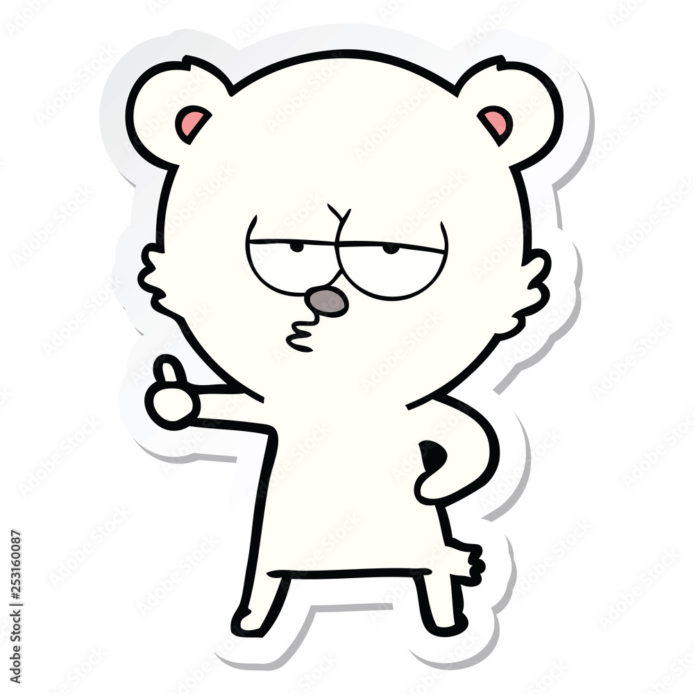 sticker of a bored polar bear cartoon giving thumbs up sign sticker of a bored polar bear cartoon giving thumbs up sign
