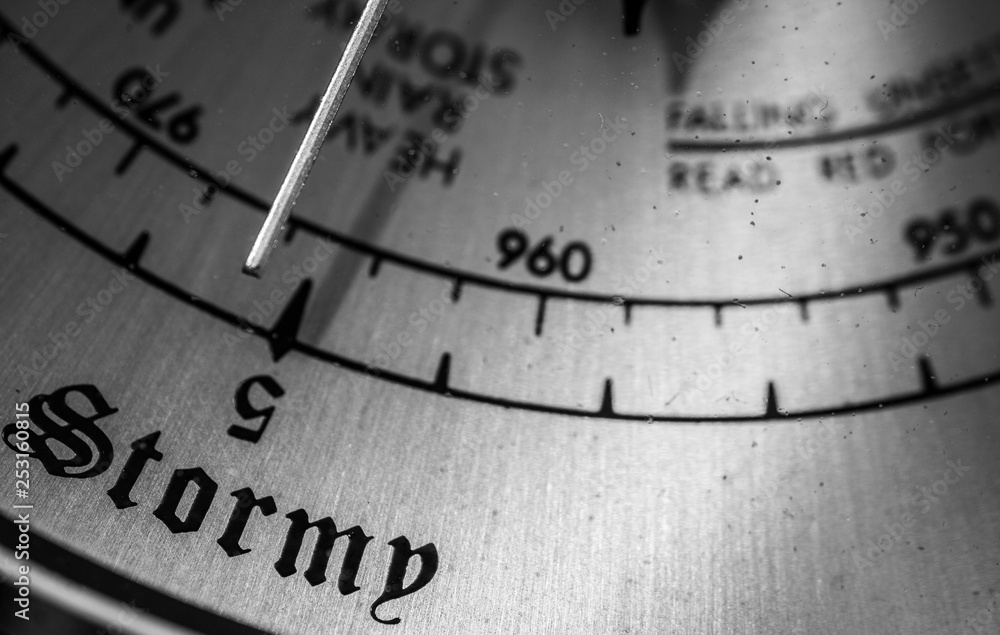 Old barometer with the focus on the word change