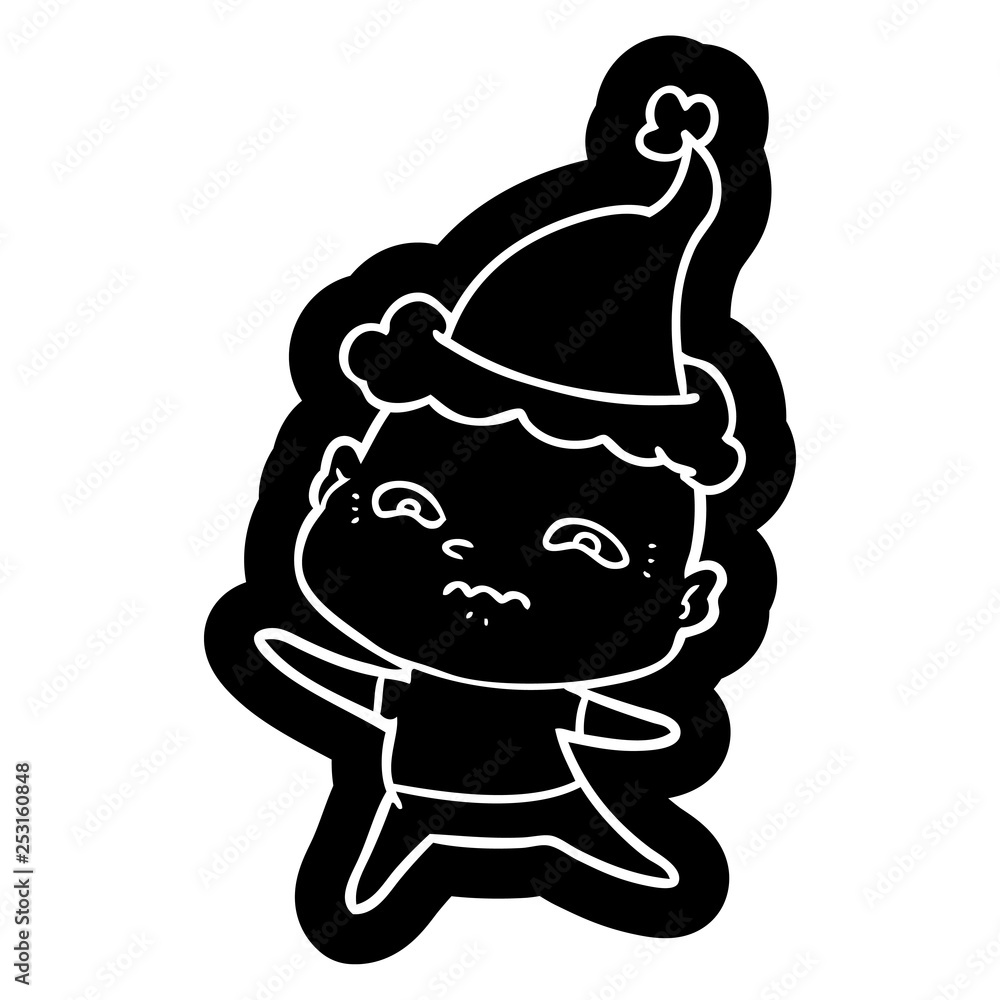 cartoon icon of a nervous man wearing santa hat cartoon icon of a nervous man wearing santa hat