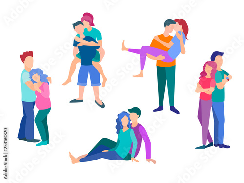 The concept of different poses and emotions of love and affection of young people.