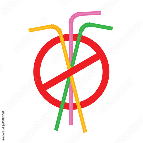 signs stop straw tube plastic, refusal of disposable plastic drinking straw in favor of drinking straws, ban plastic drinking straws, stop sign on white background (vector)