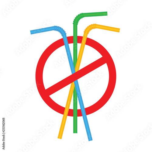 signs stop straw tube plastic, refusal of disposable plastic drinking straw in favor of drinking straws, ban plastic drinking straws, stop sign on white background (vector)