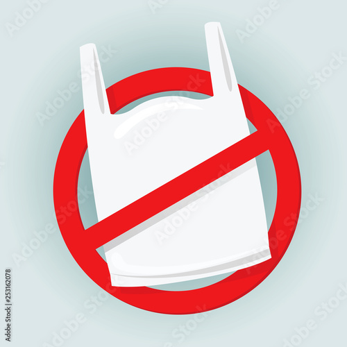 signs stop using bag plastic waste, refusal of disposable plastic bags, ban plastic bag, red signs for stop using bags plastic on white background illustration