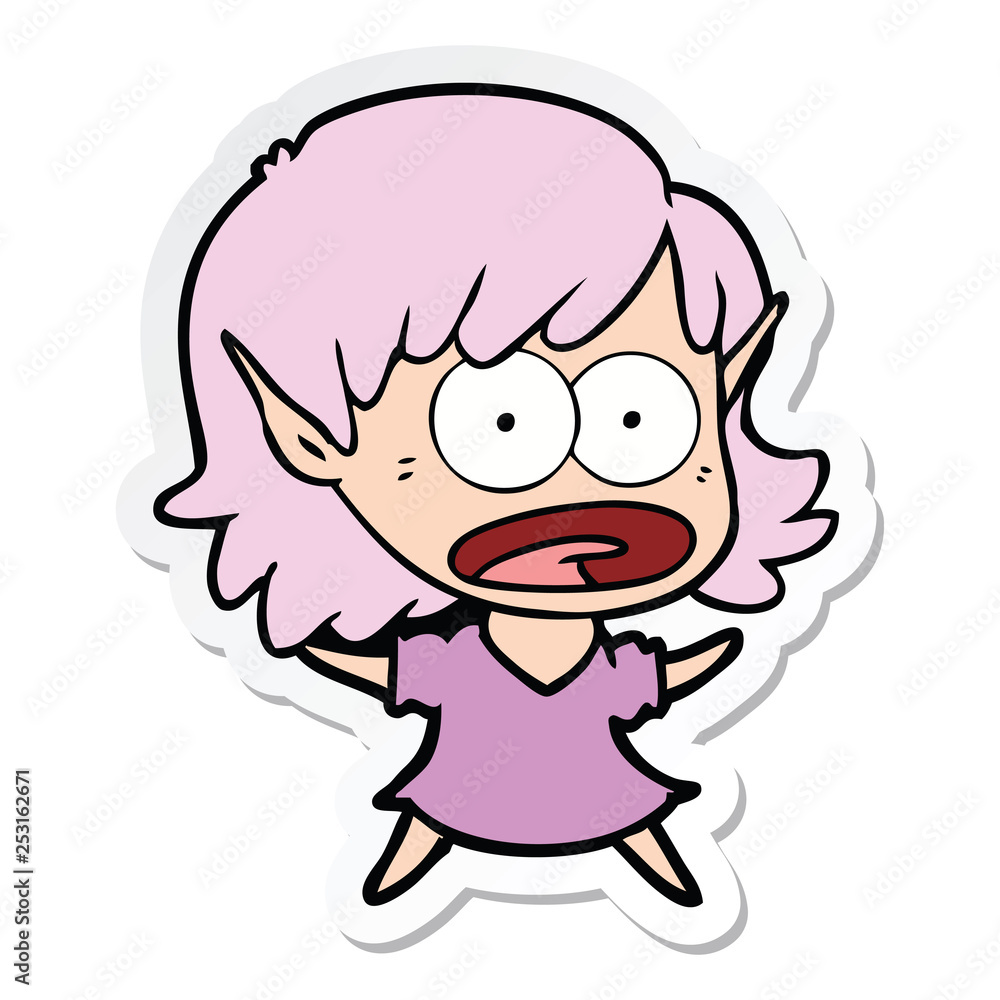 sticker of a cartoon shocked elf girl sticker of a cartoon shocked elf girl