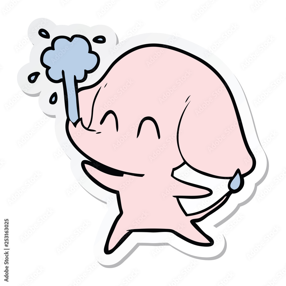 sticker of a cute cartoon elephant spouting water sticker of a cute cartoon elephant spouting water