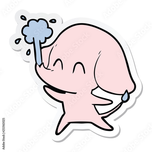 sticker of a cute cartoon elephant spouting water