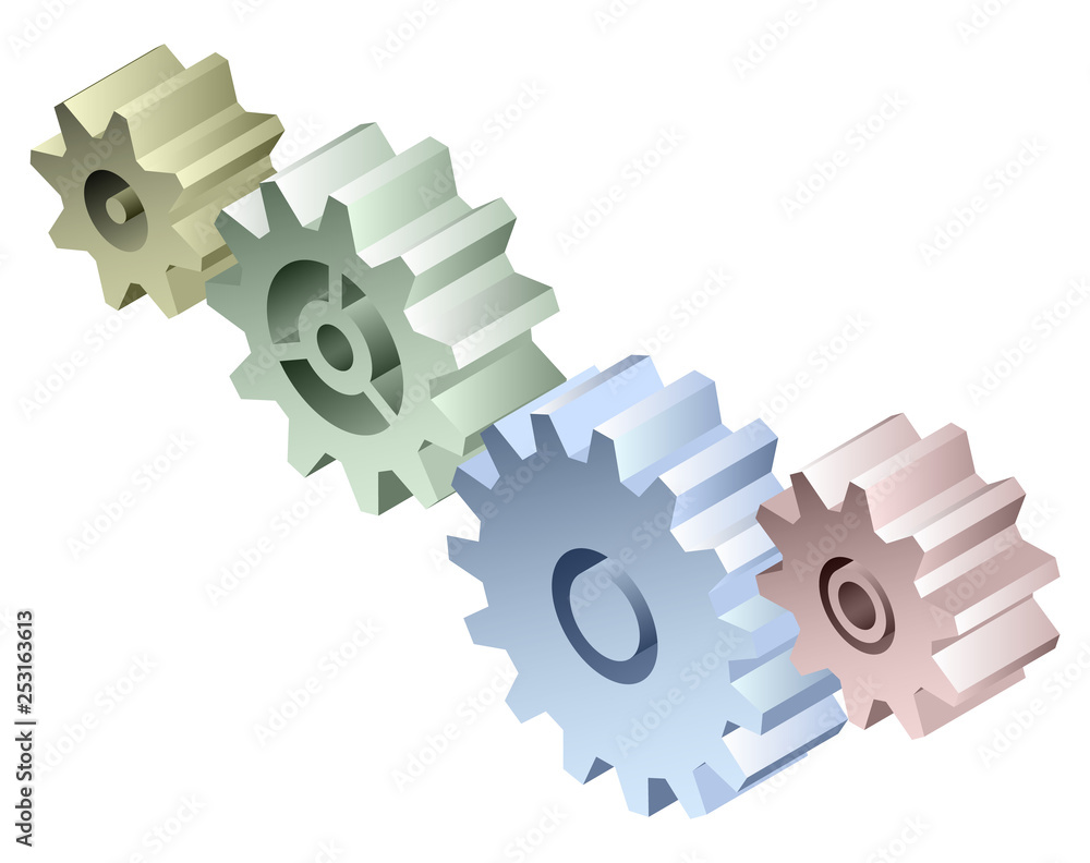 Group of connected 3D gears vector illustration Group of connected 3D gears vector illustration