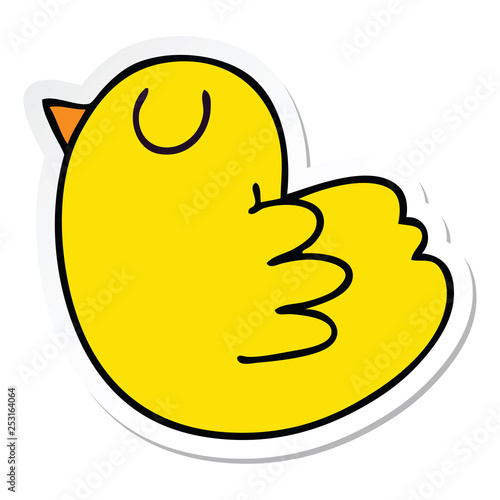 sticker of a quirky hand drawn cartoon yellow bird