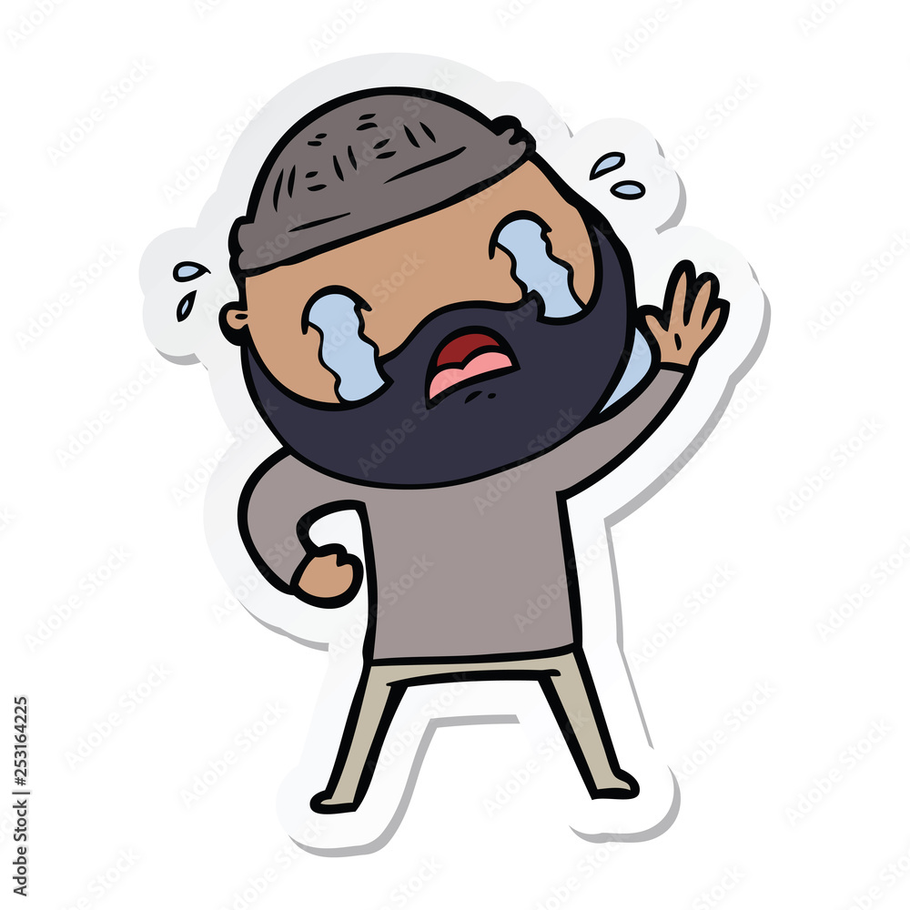 sticker of a cartoon bearded man waving and crying sticker of a cartoon bearded man waving and crying