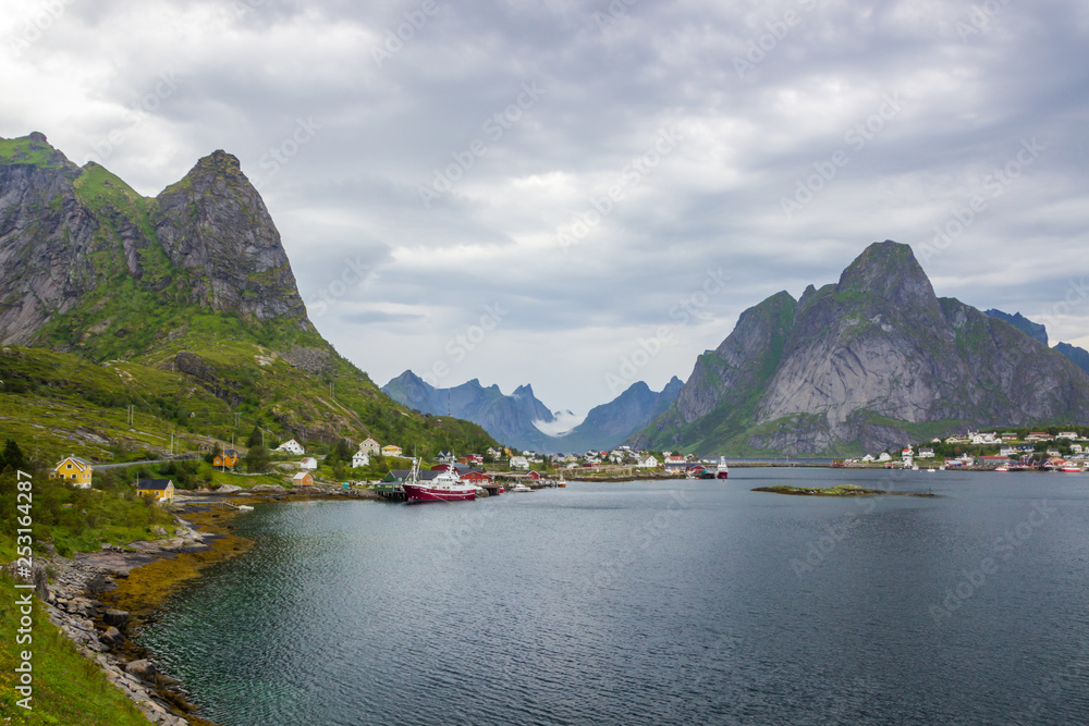 fjord and the mountains in Lofoten in Norway
