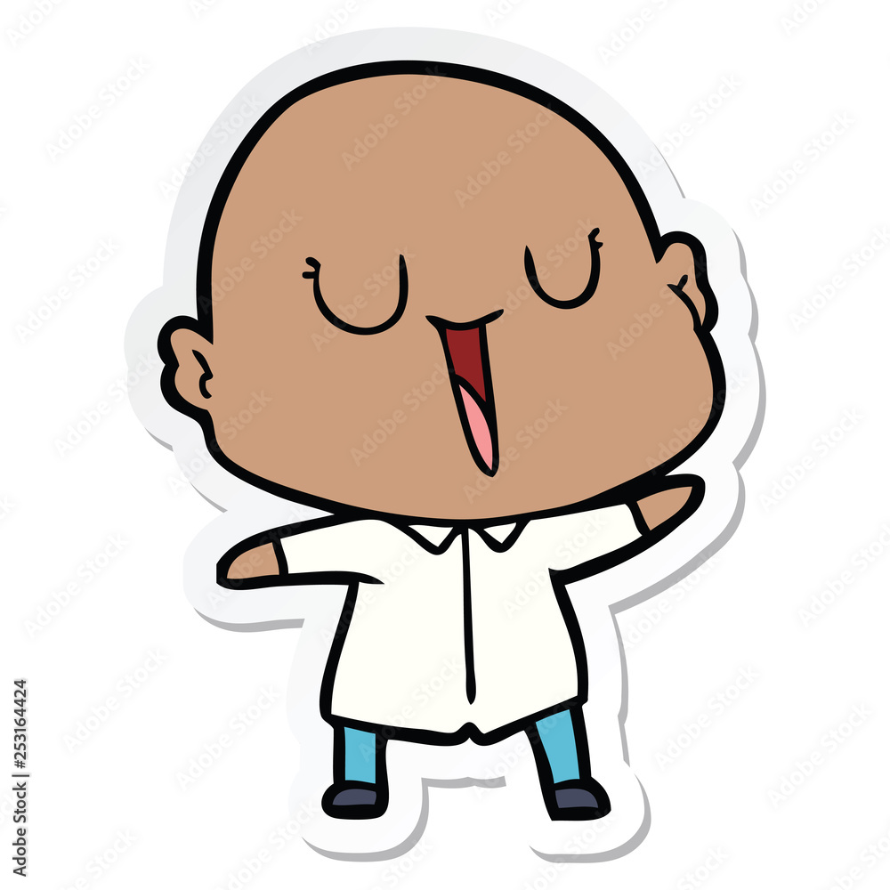 sticker of a happy cartoon bald man sticker of a happy cartoon bald man