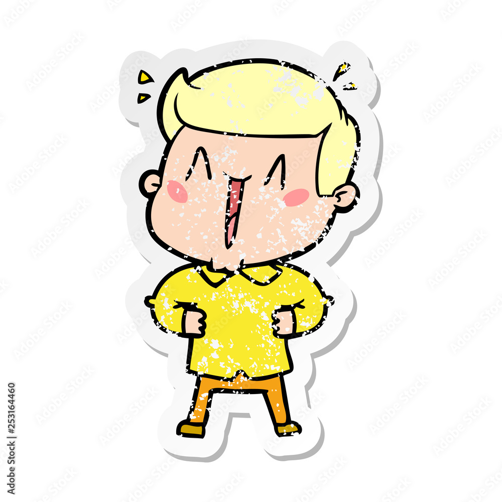 distressed sticker of a cartoon excited man distressed sticker of a cartoon excited man