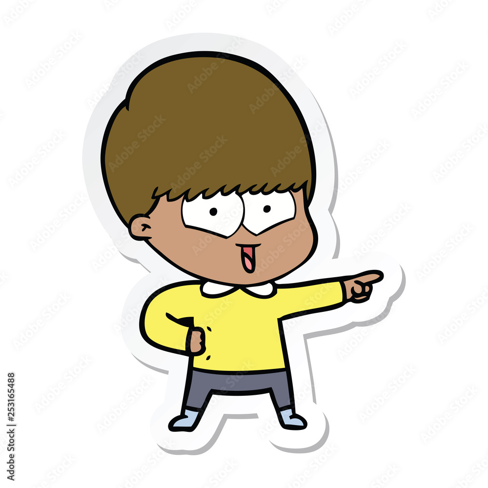 sticker of a cartoon happy boy