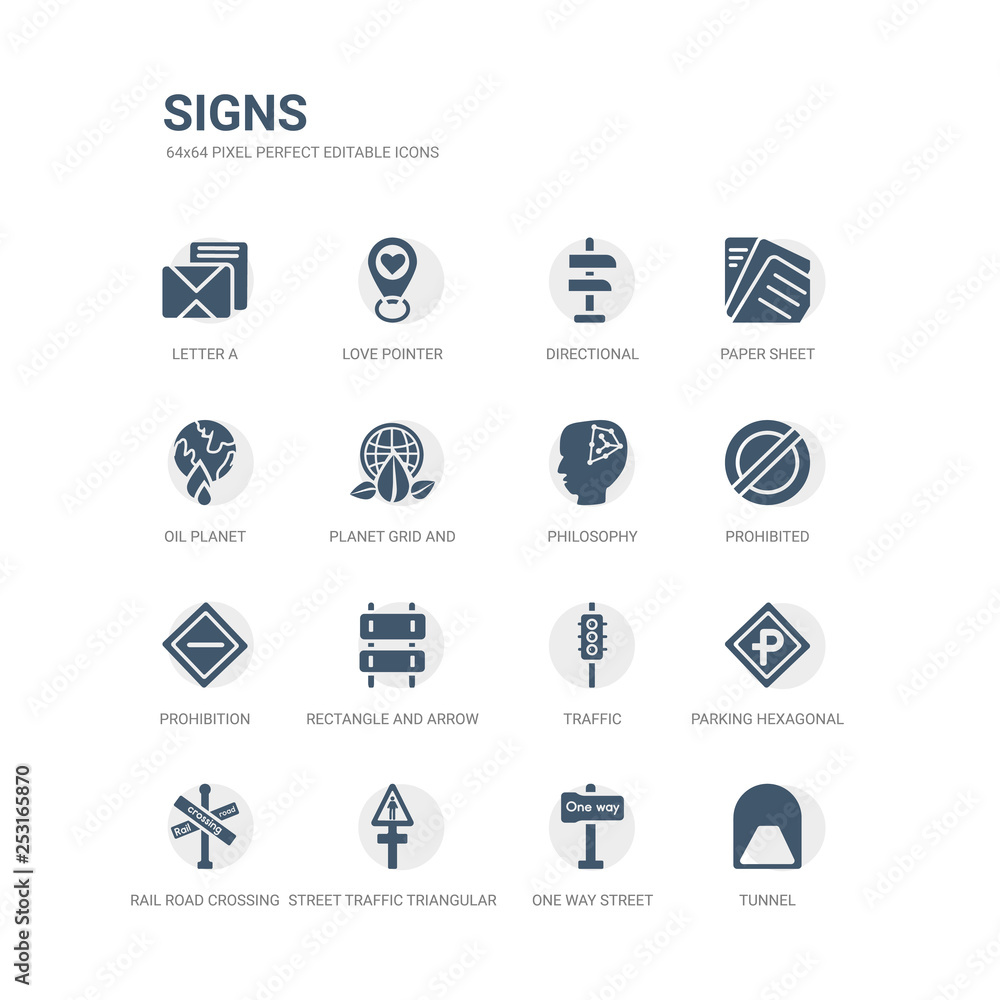 simple set of icons such as tunnel, one way street, street traffic triangular, rail road crossing cross, parking hexagonal, traffic, rectangle and arrow, prohibition, prohibited, philosophy. related