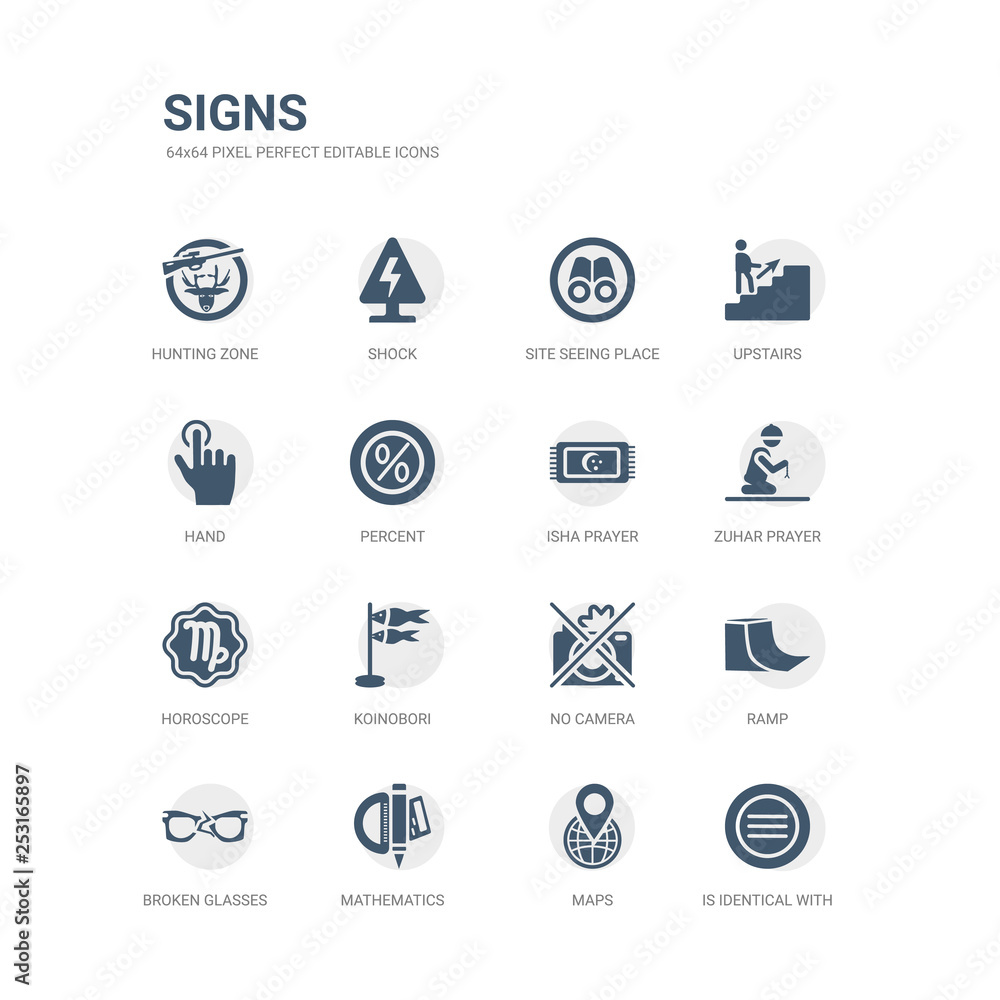 simple set of icons such as is identical with, maps, mathematics, broken glasses, ramp, no camera, koinobori, horoscope, zuhar prayer, isha prayer. related signs icons collection. editable 64x64 simple set of icons such as is identical with, maps, mathematics, broken glasses, ramp, no camera, koinobori, horoscope, zuhar prayer, isha prayer. related signs icons collection. editable 64x64