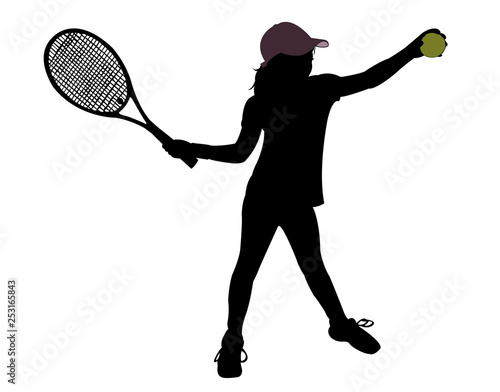 a girl playing tennis, silhouette vector