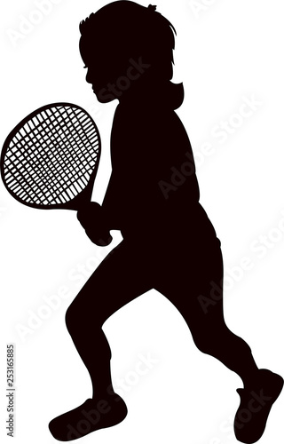 a girl playing tennis, silhouette vector © turkishblue