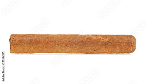 Side view of brown cigar isolated on white background