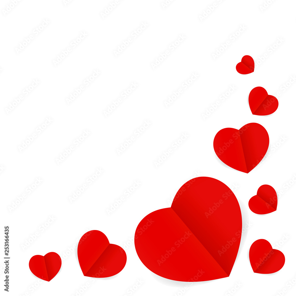 red hearts shape isolated on white background, many paper red heart shape for valentines card wedding decoration, red heart shaped paper for wedding love card, red heart shape symbolizes of happy love