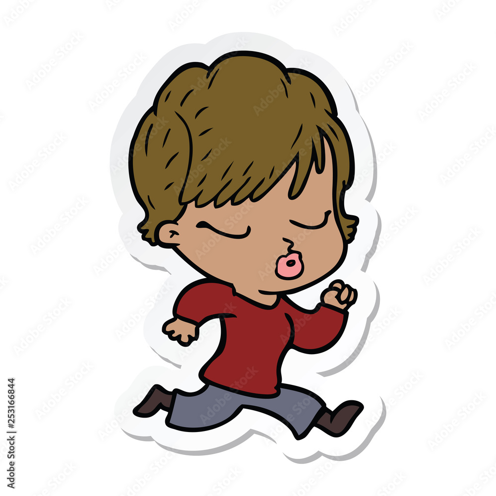 sticker of a cartoon woman with eyes shut sticker of a cartoon woman with eyes shut