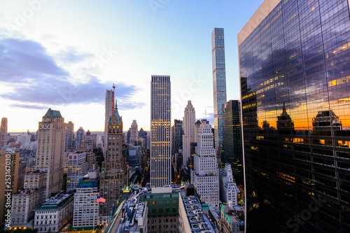 Downtown skyscraper New York City during a sunrise