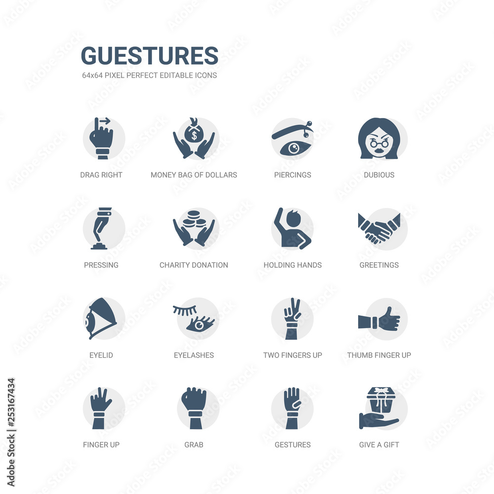 simple set of icons such as give a gift, gestures, grab, finger up, thumb finger up, two fingers up, eyelashes, eyelid, greetings, holding hands. related guestures icons collection. editable 64x64 simple set of icons such as give a gift, gestures, grab, finger up, thumb finger up, two fingers up, eyelashes, eyelid, greetings, holding hands. related guestures icons collection. editable 64x64