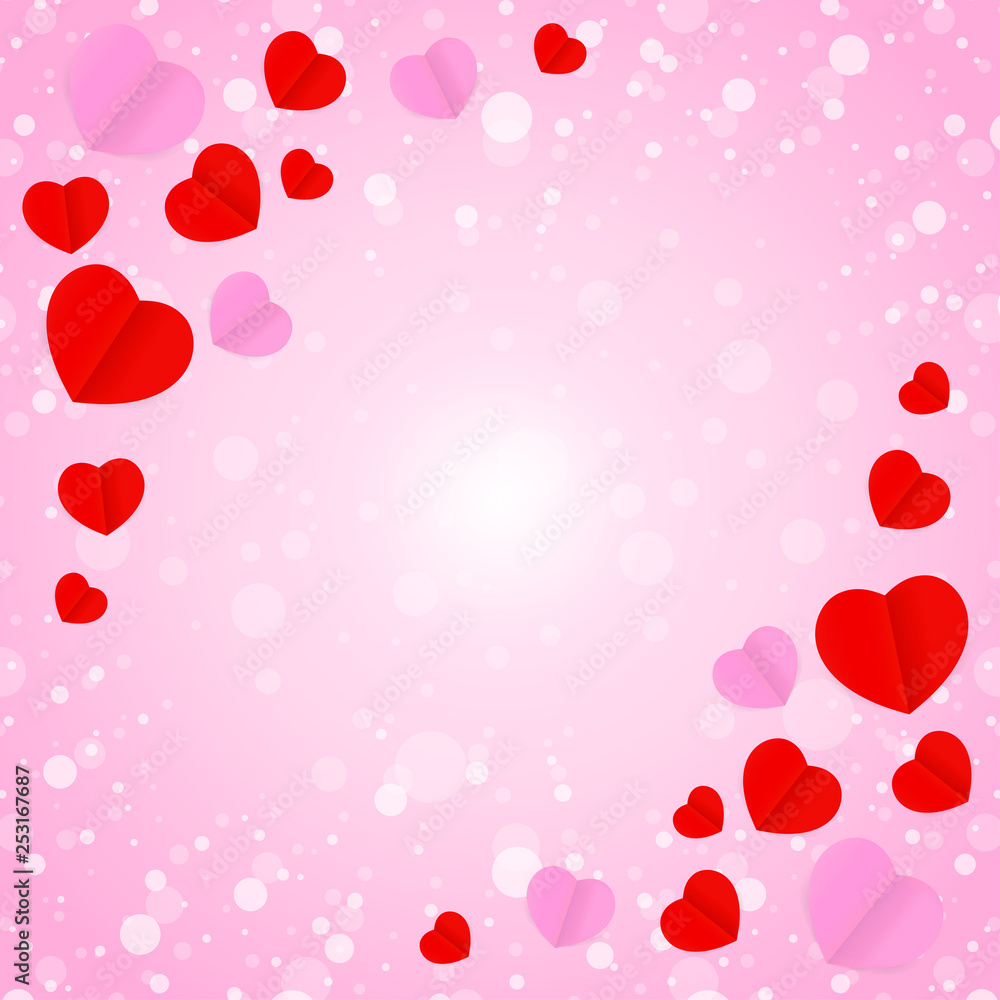 square frame and red pink heart shape for template banner valentines card pink background, many hearts shape on pink gradient soft for valentine backgrounds, image pink with heart-shape decoration