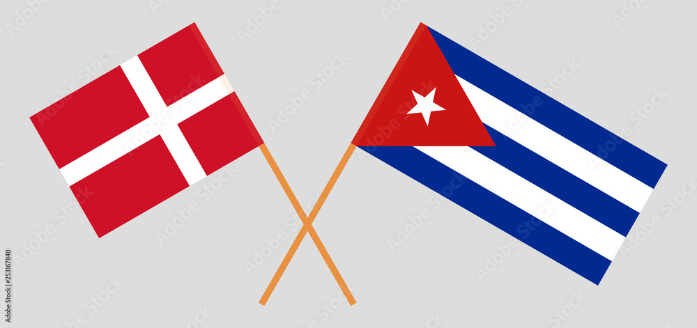 Denmark and Cuba. The Danish and Cuban flags. Official colors. Correct proportion. Vector