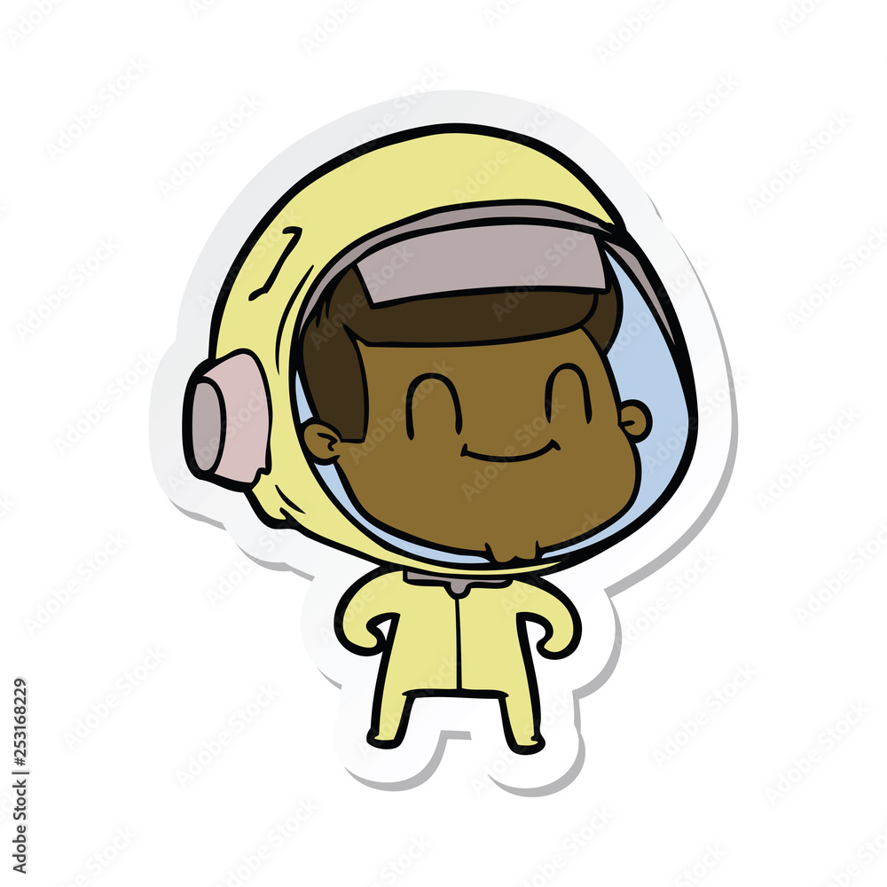 sticker of a happy cartoon astronaut man sticker of a happy cartoon astronaut man