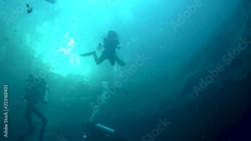 Wallpaper Mural Scuba divers in the Zapotec or Hell's Bells cenote in Mexico. Torontodigital.ca