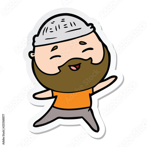 sticker of a cartoon happy bearded man